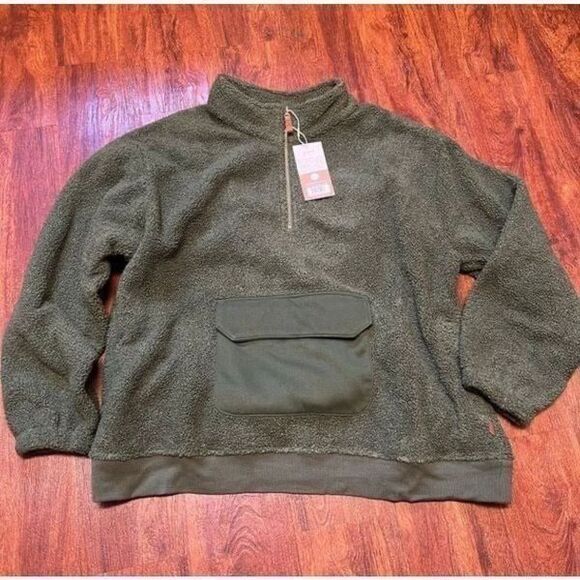 NWT Goumi Adult Sherpa Pullover Spruce SZ XL/XXL Green Half Zip Womens - Picture 2 of 4